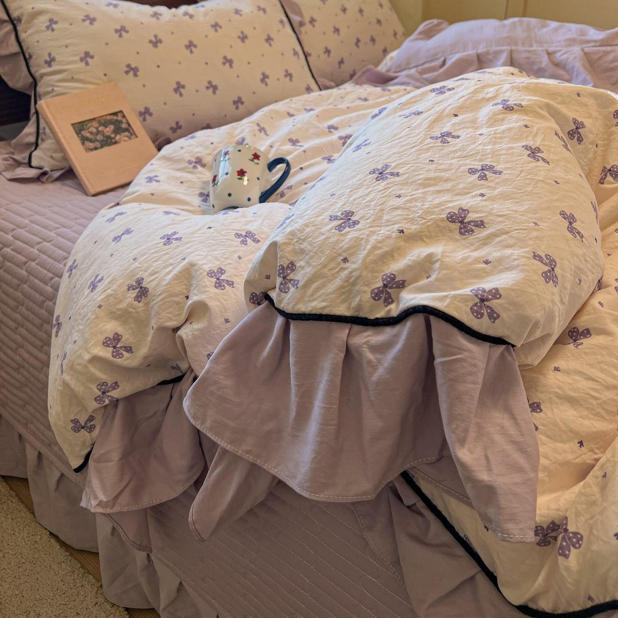 91家纺网 家纺一手货源 找家纺 美梦家纺 2025新款亲肤舒适高克重云感棉床盖四件套 若梦·紫