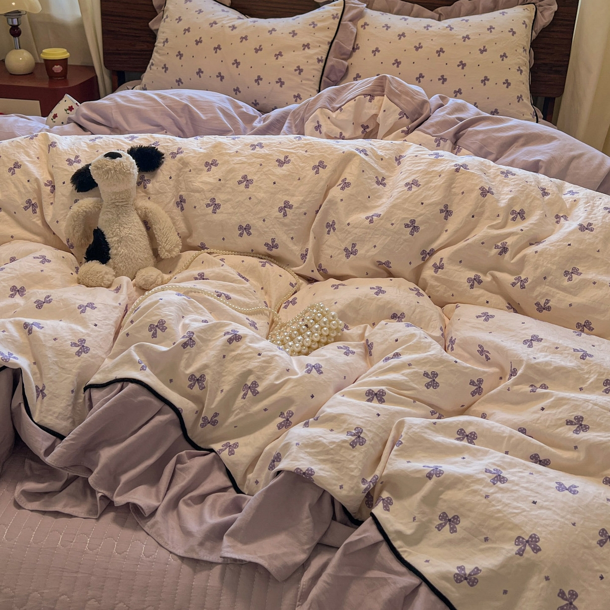 91家纺网 家纺一手货源 找家纺 美梦家纺 2025新款亲肤舒适高克重云感棉床盖四件套 若梦·紫