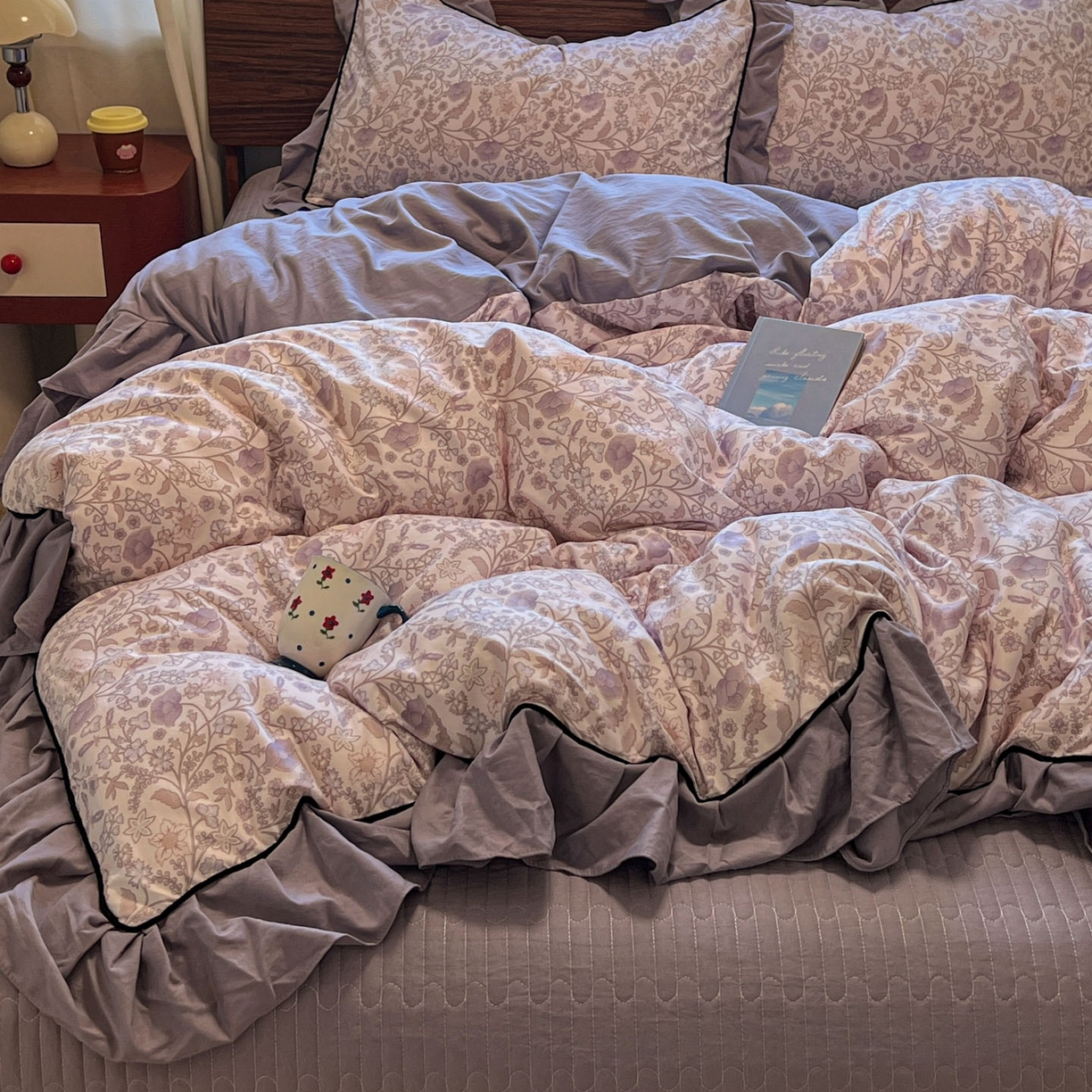 91家纺网 家纺一手货源 找家纺 美梦家纺 2025新款亲肤舒适高克重云感棉床盖四件套 若影·紫