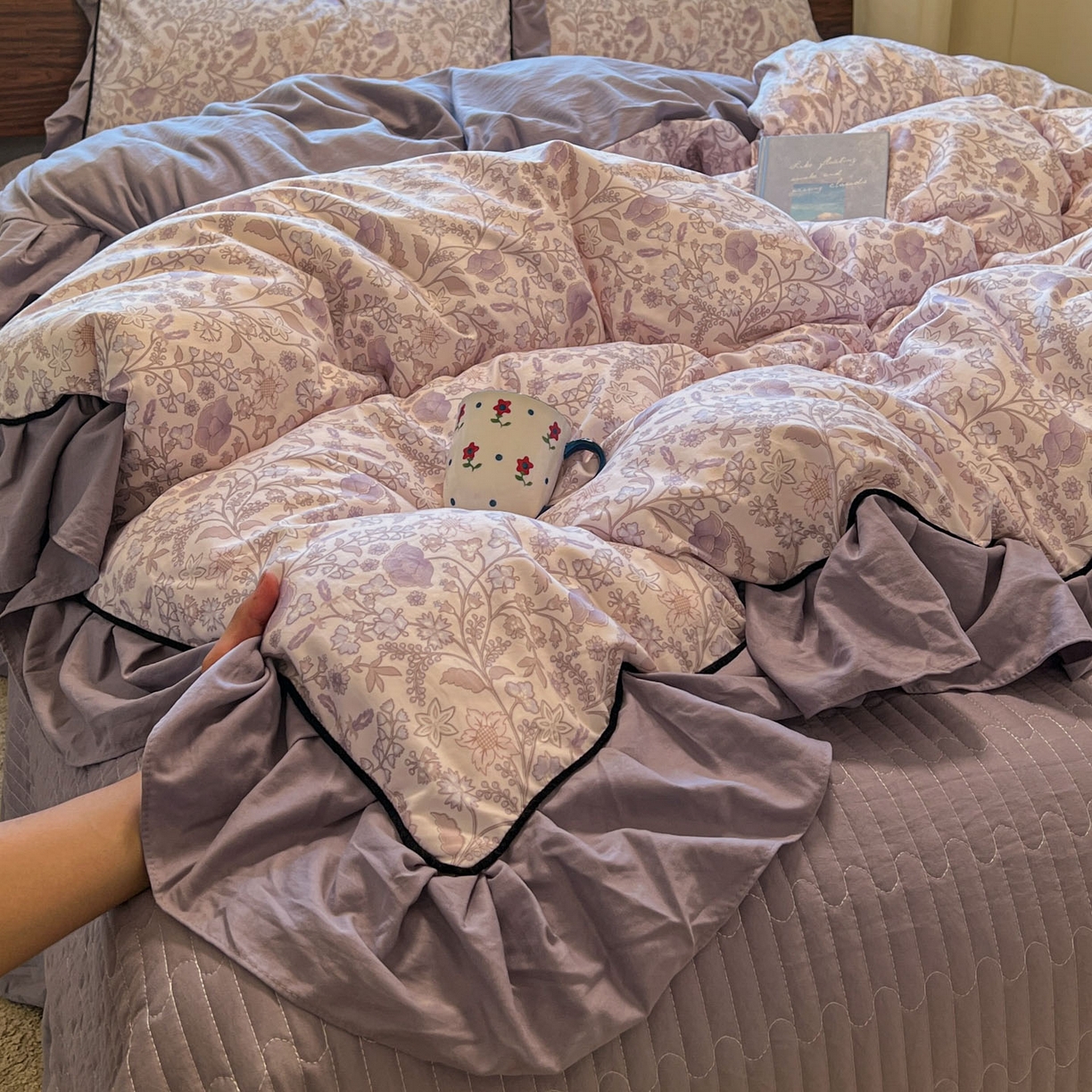 91家纺网 家纺一手货源 找家纺 美梦家纺 2025新款亲肤舒适高克重云感棉床盖四件套 若影·紫