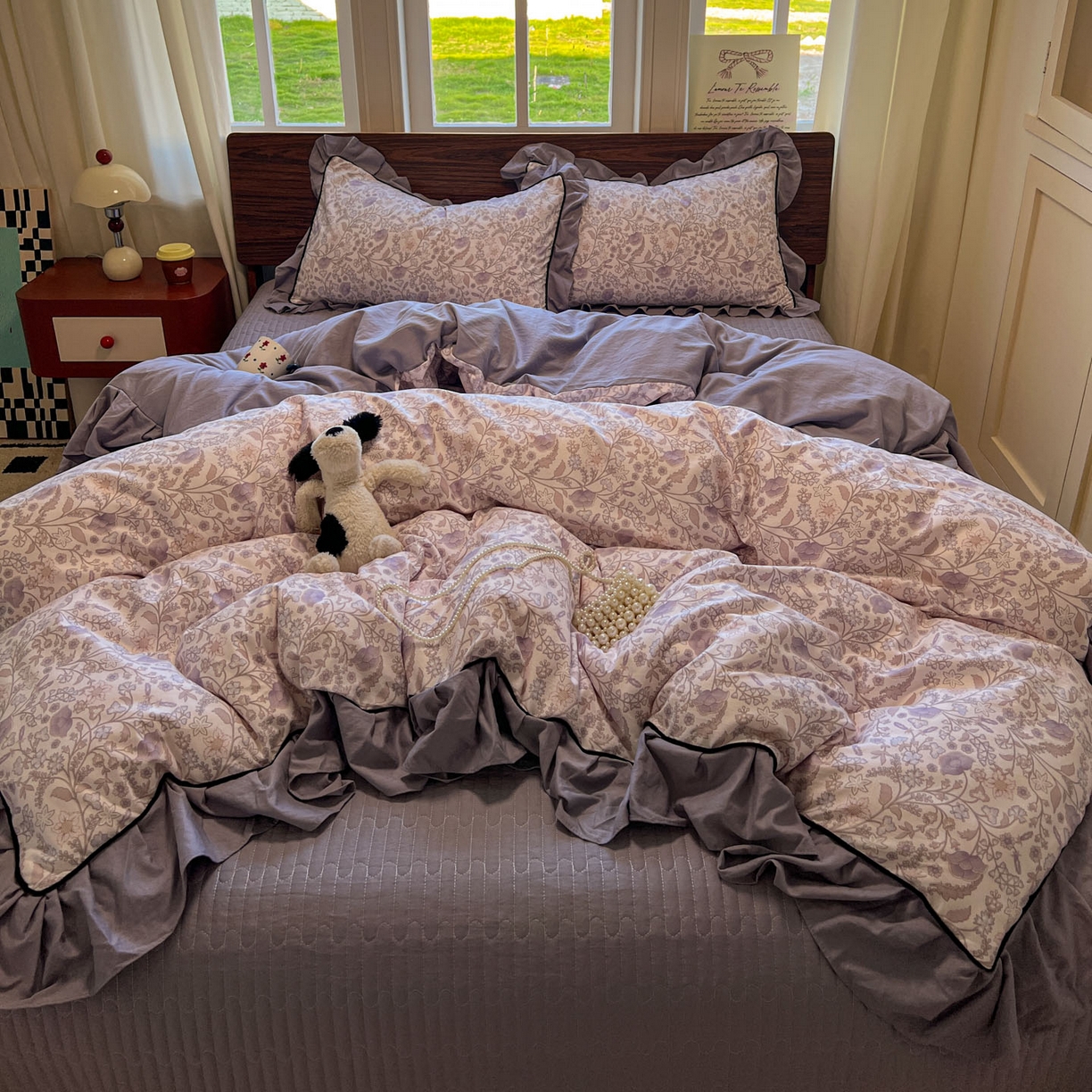 91家纺网 家纺一手货源 找家纺 美梦家纺 2025新款亲肤舒适高克重云感棉床盖四件套 若影·紫