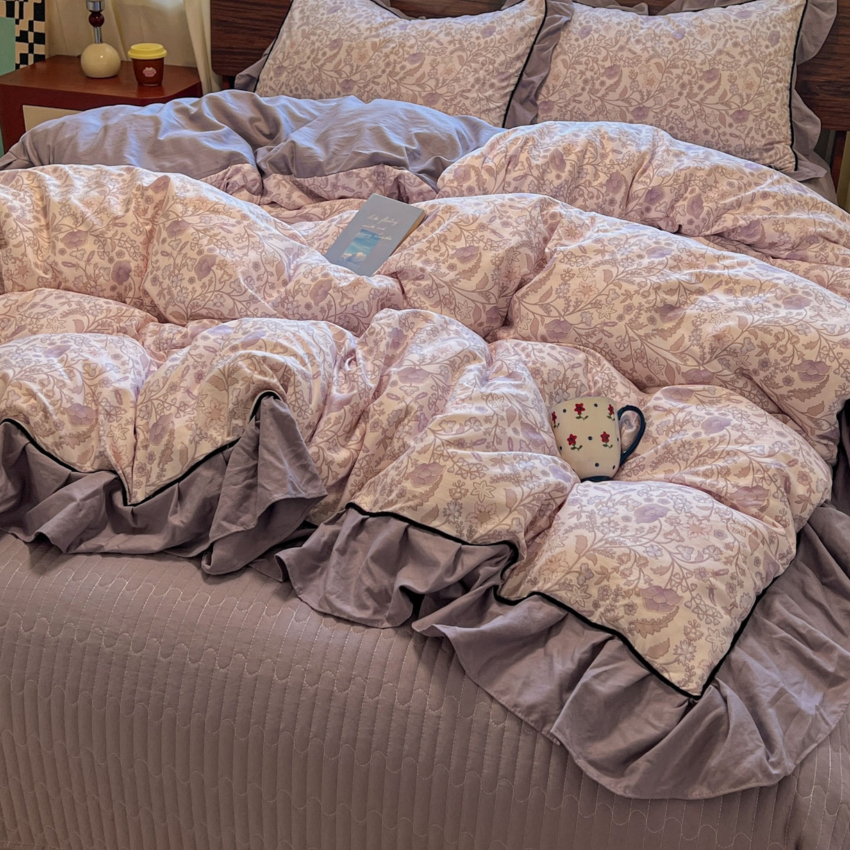 91家纺网 家纺一手货源 找家纺 美梦家纺 2025新款亲肤舒适高克重云感棉床盖四件套 若影·紫