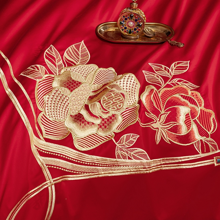 91家纺网 家纺一手货源 找家纺 柏拉图 2025新款100s长绒棉纯棉贡缎提花婚庆系列四件套多件套3 缘定一生