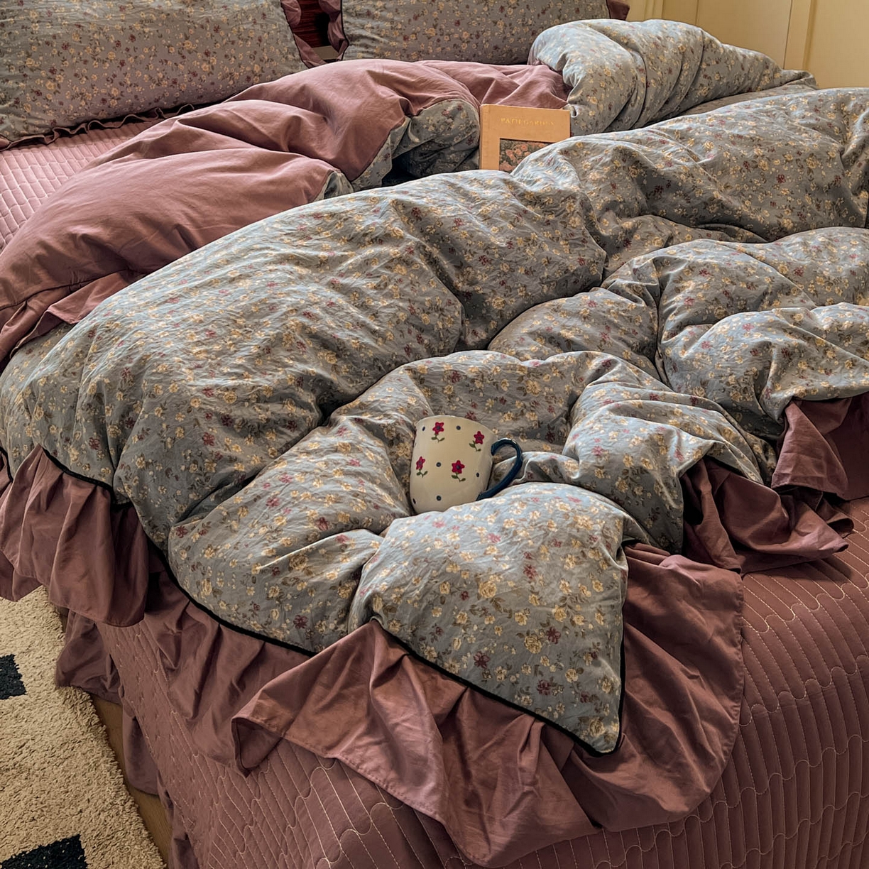 91家纺网 家纺一手货源 找家纺 美梦家纺 2025新款亲肤舒适高克重云感棉床盖四件套 桐秋·红