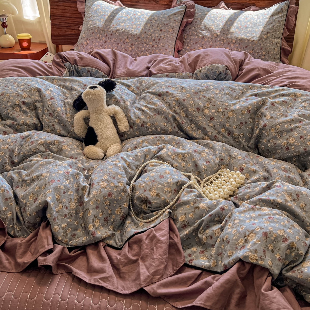 91家纺网 家纺一手货源 找家纺 美梦家纺 2025新款亲肤舒适高克重云感棉床盖四件套 桐秋·红