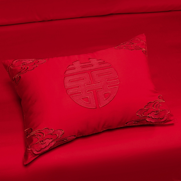 91家纺网 家纺一手货源 找家纺 柏拉图 2025新款100s长绒棉纯棉贡缎提花婚庆系列四件套多件套3 花烛红妆红