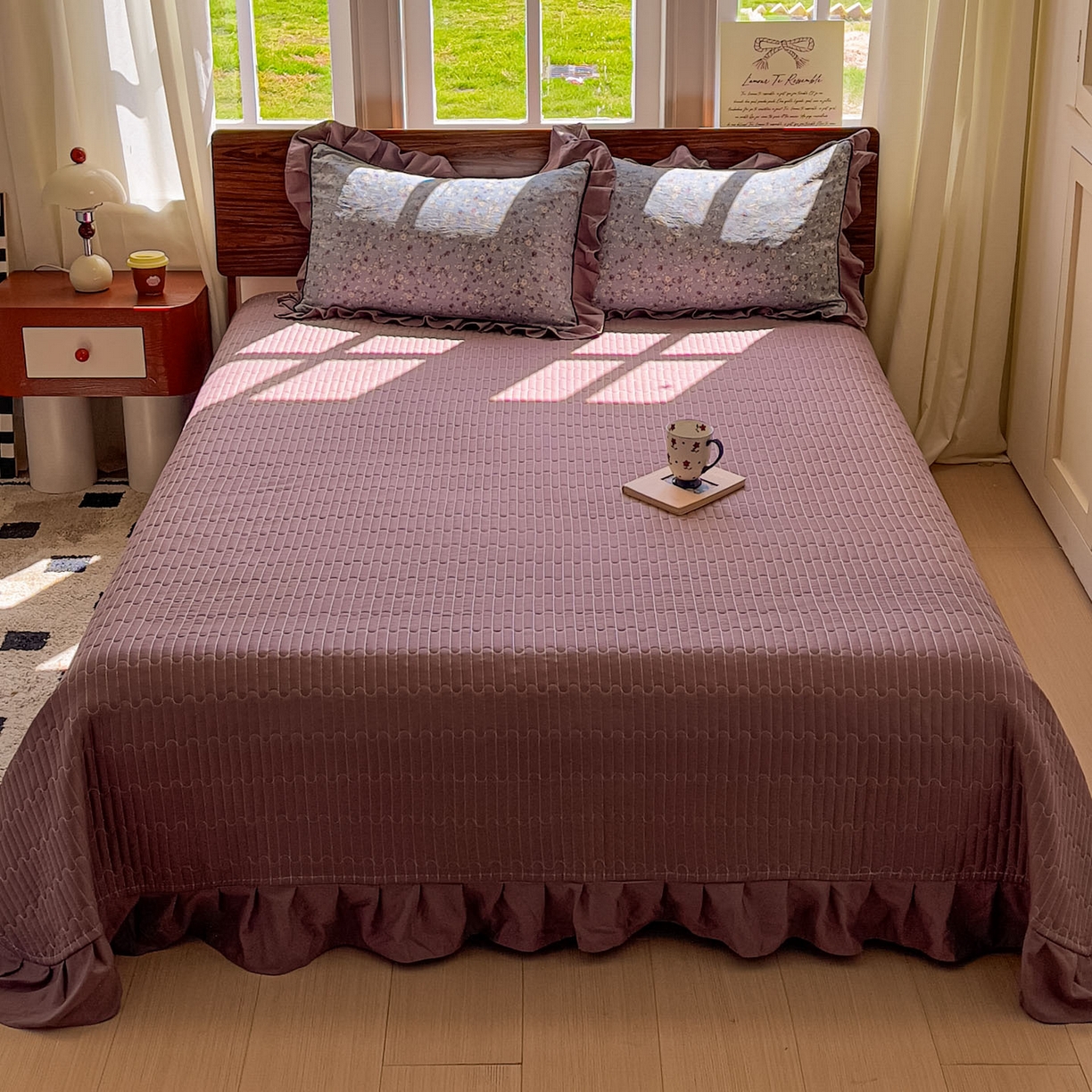 91家纺网 家纺一手货源 找家纺 美梦家纺 2025新款亲肤舒适高克重云感棉床盖四件套 桐秋·红