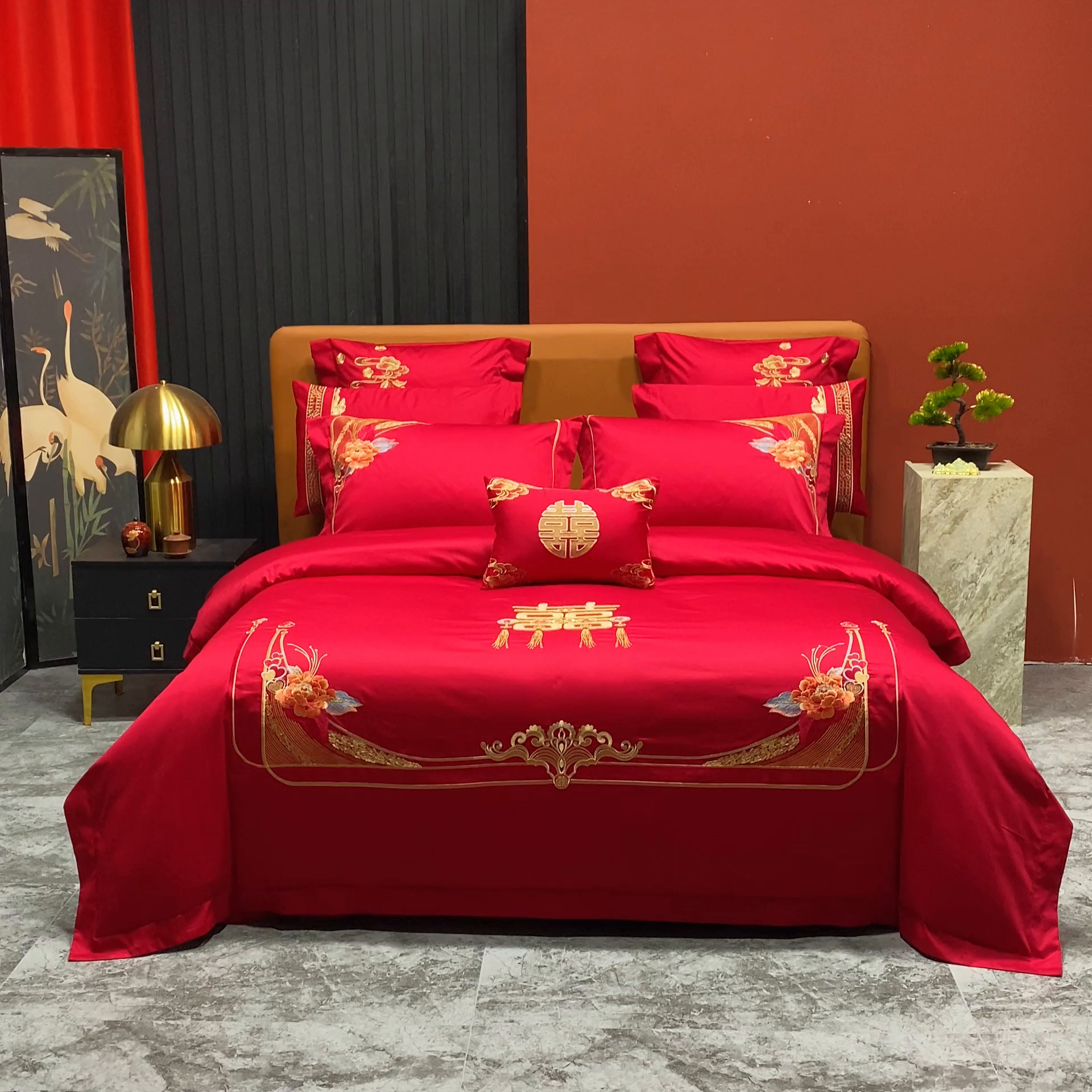 91家纺网 家纺一手货源 找家纺 柏拉图 2025新款100s长绒棉纯棉贡缎提花婚庆系列四件套多件套3 情定花开