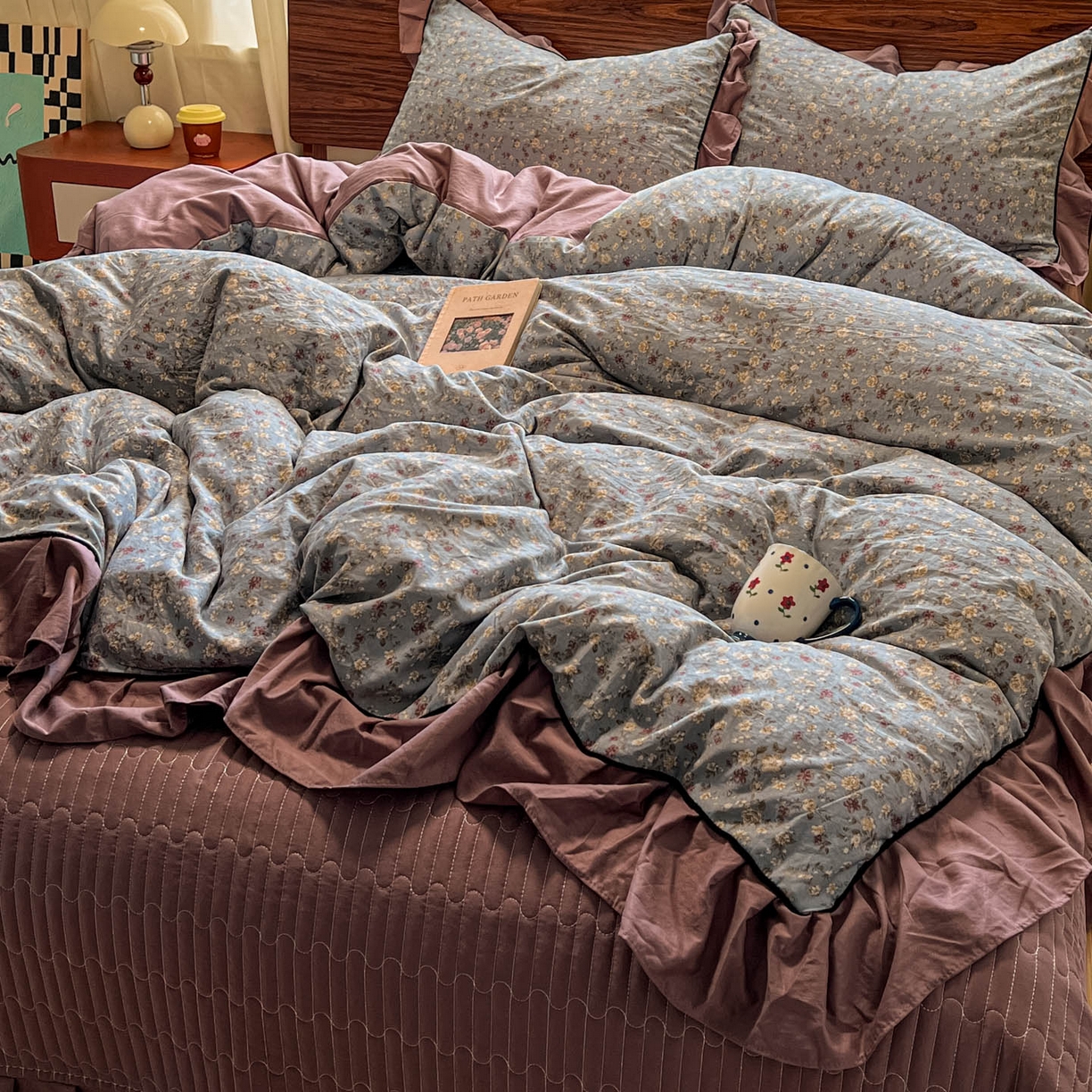 91家纺网 家纺一手货源 找家纺 美梦家纺 2025新款亲肤舒适高克重云感棉床盖四件套 桐秋·红