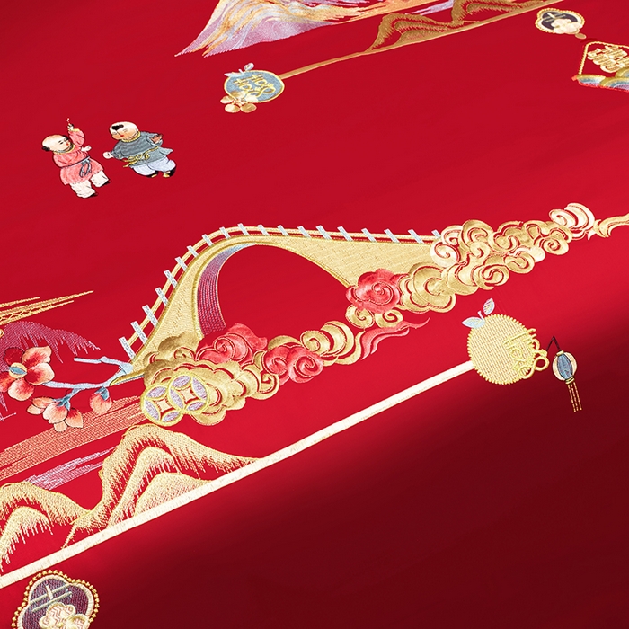 91家纺网 家纺一手货源 找家纺 （总）柏拉图 2025新款100s长绒棉纯棉贡缎提花婚庆系列四件套多件套3