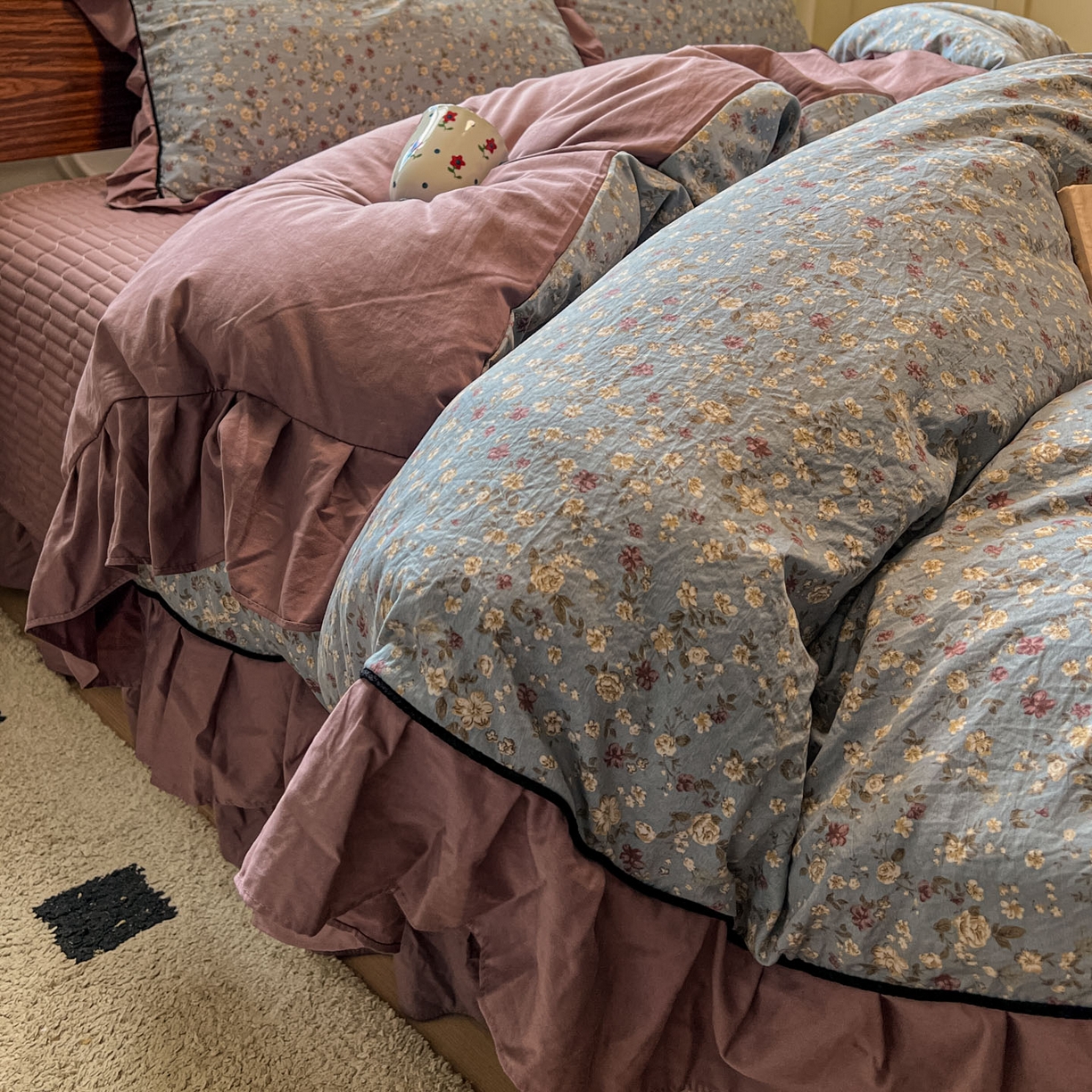 91家纺网 家纺一手货源 找家纺 美梦家纺 2025新款亲肤舒适高克重云感棉床盖四件套 桐秋·红