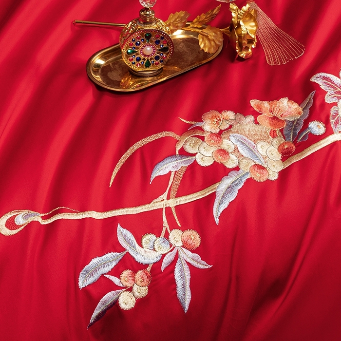 91家纺网 家纺一手货源 找家纺 柏拉图 2025新款100s长绒棉纯棉贡缎提花婚庆系列四件套多件套3 喜事连绵