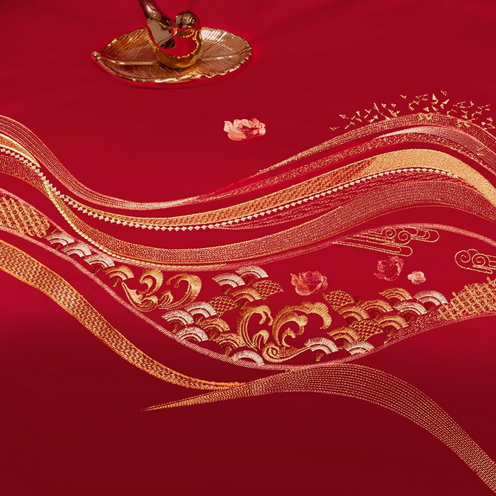 91家纺网 家纺一手货源 找家纺 柏拉图 2025新款100s长绒棉纯棉贡缎提花婚庆系列四件套多件套3 花烛红妆