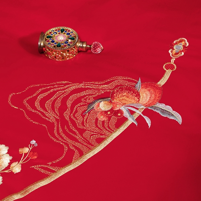 91家纺网 家纺一手货源 找家纺 柏拉图 2025新款100s长绒棉纯棉贡缎提花婚庆系列四件套多件套3 喜事连绵