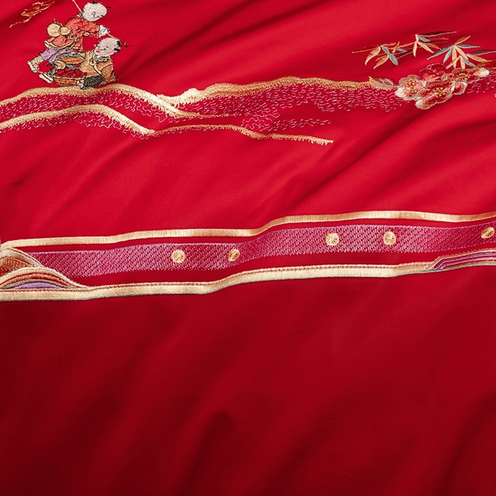 91家纺网 家纺一手货源 找家纺 柏拉图 2025新款100s长绒棉纯棉贡缎提花婚庆系列四件套多件套3 快乐天使