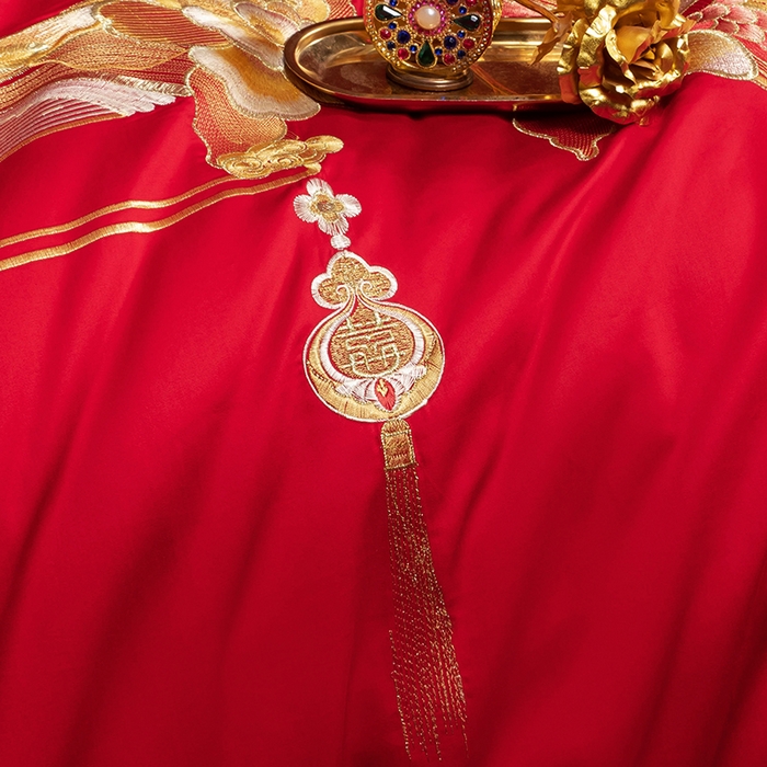 91家纺网 家纺一手货源 找家纺 柏拉图 2025新款100s长绒棉纯棉贡缎提花婚庆系列四件套多件套3 朵朵爱恋