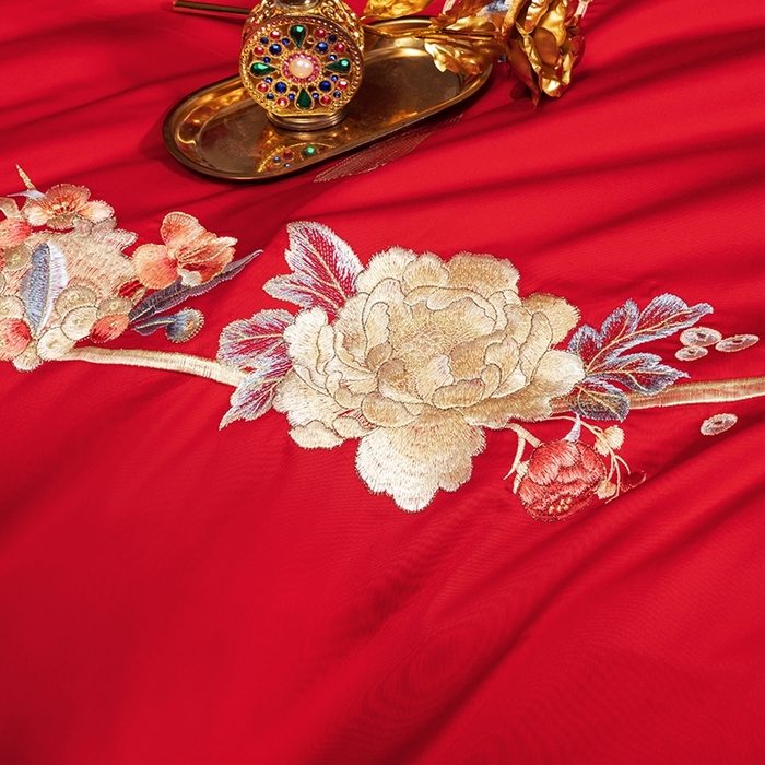 91家纺网 家纺一手货源 找家纺 柏拉图 2025新款100s长绒棉纯棉贡缎提花婚庆系列四件套多件套3 喜事连绵