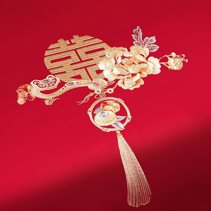 91家纺网 家纺一手货源 找家纺 柏拉图 2025新款100s长绒棉纯棉贡缎提花婚庆系列四件套多件套3 喜事连绵