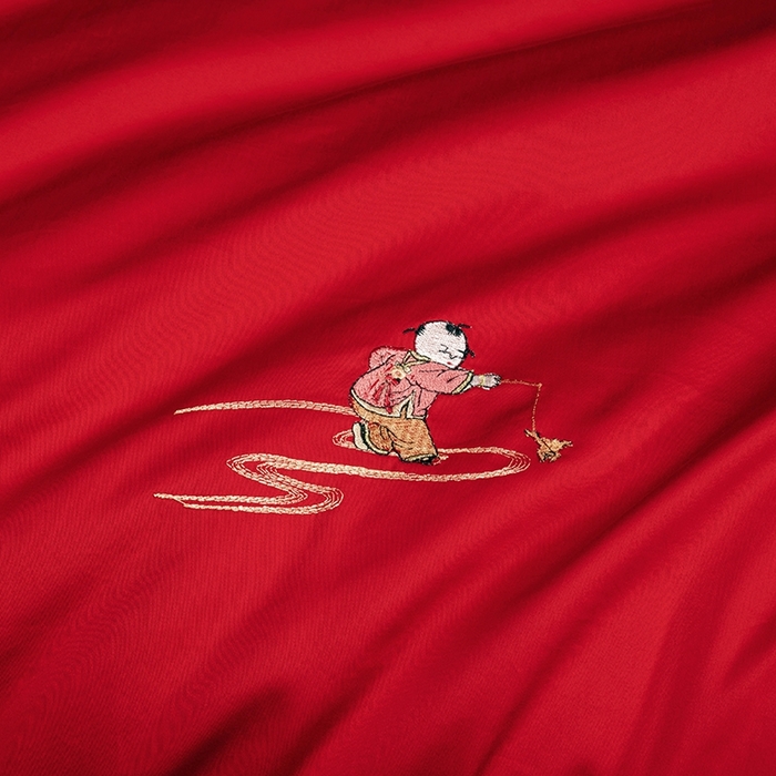 91家纺网 家纺一手货源 找家纺 柏拉图 2025新款100s长绒棉纯棉贡缎提花婚庆系列四件套多件套3 快乐天使