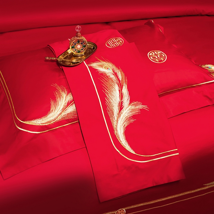 91家纺网 家纺一手货源 找家纺 柏拉图 2025新款100s长绒棉纯棉贡缎提花婚庆系列四件套多件套3 传承龙凤