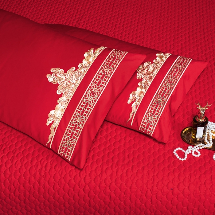 91家纺网 家纺一手货源 找家纺 柏拉图 2025新款100s长绒棉纯棉贡缎提花婚庆系列四件套多件套3 东方喜事