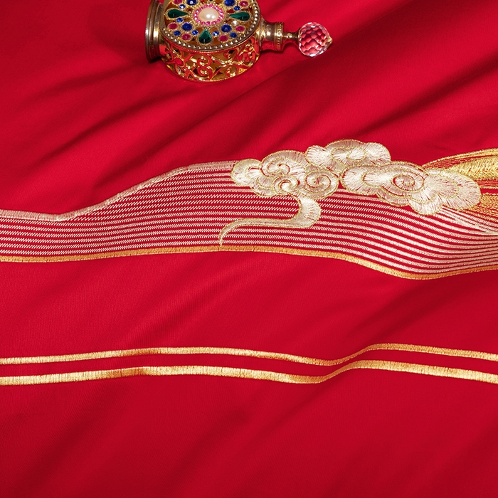 91家纺网 家纺一手货源 找家纺 柏拉图 2025新款100s长绒棉纯棉贡缎提花婚庆系列四件套多件套3 朵朵爱恋