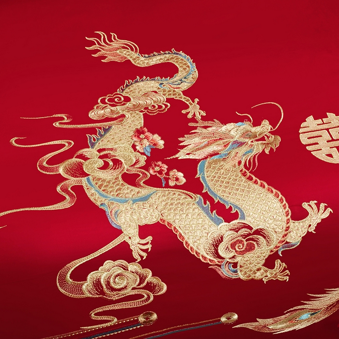 91家纺网 家纺一手货源 找家纺 柏拉图 2025新款100s长绒棉纯棉贡缎提花婚庆系列四件套多件套3 龙凤瑞彩