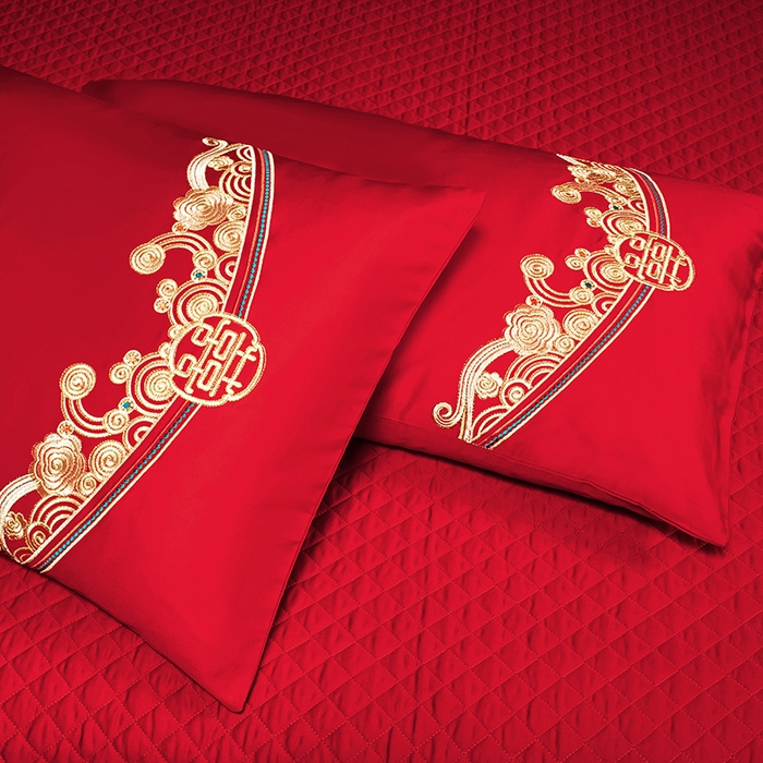 91家纺网 家纺一手货源 找家纺 柏拉图 2025新款100s长绒棉纯棉贡缎提花婚庆系列四件套多件套3 传承龙凤