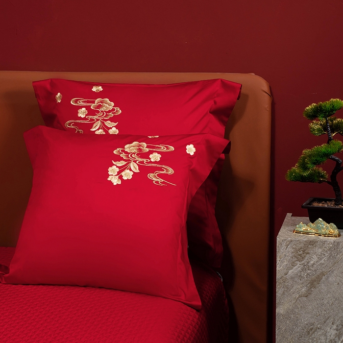 91家纺网 家纺一手货源 找家纺 柏拉图 2025新款100s长绒棉纯棉贡缎提花婚庆系列四件套多件套3 花烛红妆