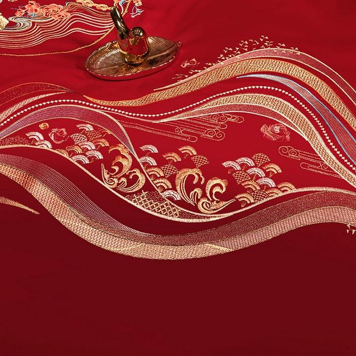 91家纺网 家纺一手货源 找家纺 柏拉图 2025新款100s长绒棉纯棉贡缎提花婚庆系列四件套多件套3 花烛红妆