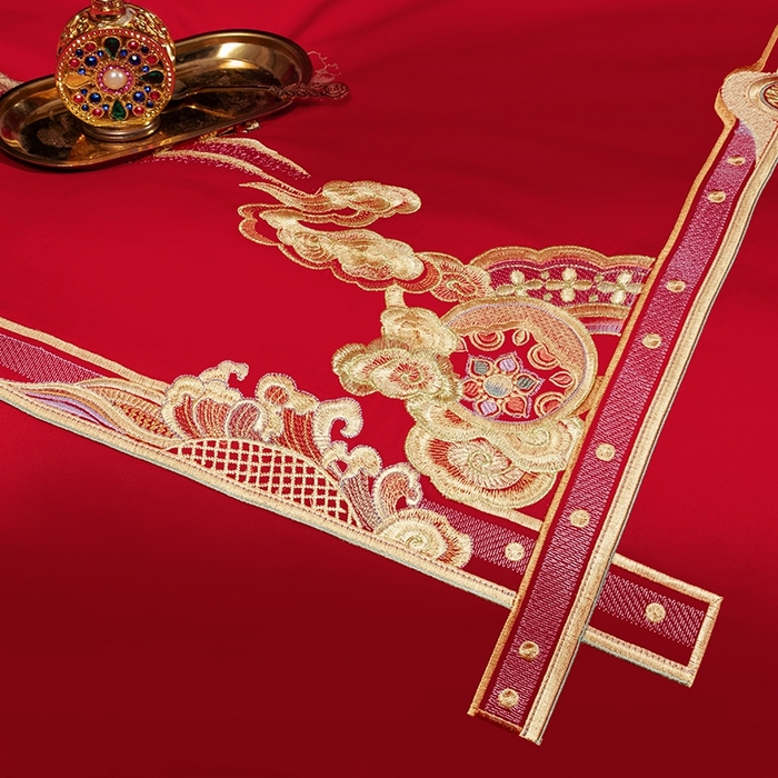 91家纺网 家纺一手货源 找家纺 柏拉图 2025新款100s长绒棉纯棉贡缎提花婚庆系列四件套多件套3 快乐天使