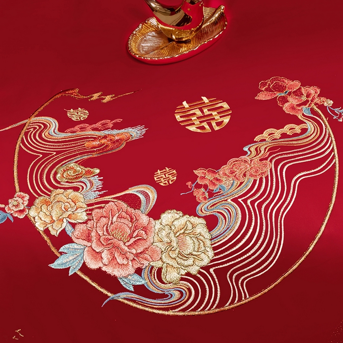 91家纺网 家纺一手货源 找家纺 柏拉图 2025新款100s长绒棉纯棉贡缎提花婚庆系列四件套多件套3 花烛红妆