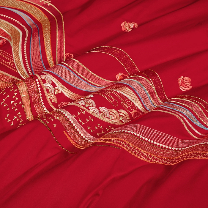 91家纺网 家纺一手货源 找家纺 柏拉图 2025新款100s长绒棉纯棉贡缎提花婚庆系列四件套多件套3 花烛红妆