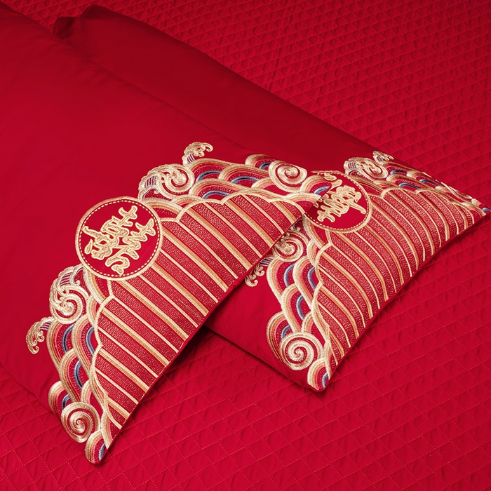 91家纺网 家纺一手货源 找家纺 柏拉图 2025新款100s长绒棉纯棉贡缎提花婚庆系列四件套多件套3 龙凤瑞彩