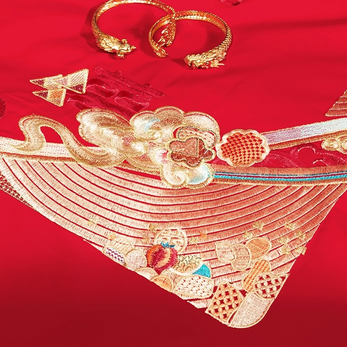 91家纺网 家纺一手货源 找家纺 柏拉图 2025新款100s长绒棉纯棉贡缎提花婚庆系列四件套多件套3 东方喜事