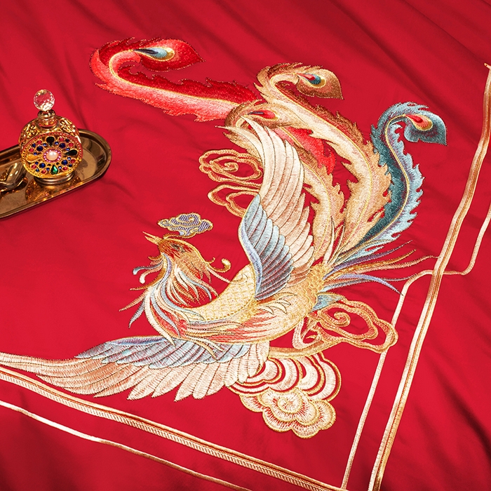 91家纺网 家纺一手货源 找家纺 柏拉图 2025新款100s长绒棉纯棉贡缎提花婚庆系列四件套多件套3 传承龙凤