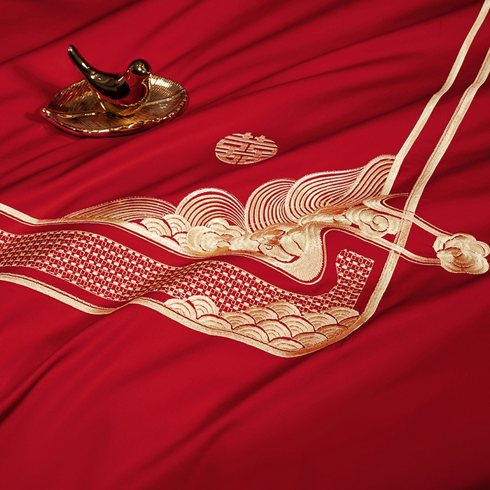 91家纺网 家纺一手货源 找家纺 柏拉图 2025新款100s长绒棉纯棉贡缎提花婚庆系列四件套多件套3 锦绣年华