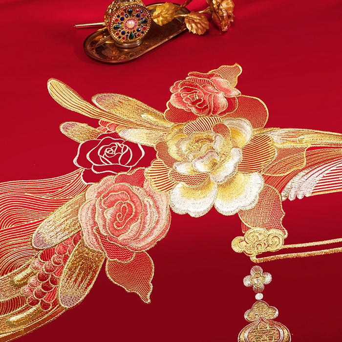 91家纺网 家纺一手货源 找家纺 柏拉图 2025新款100s长绒棉纯棉贡缎提花婚庆系列四件套多件套3 朵朵爱恋