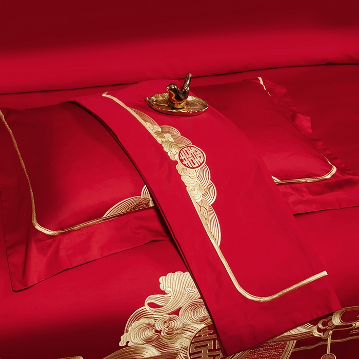 91家纺网 家纺一手货源 找家纺 柏拉图 2025新款100s长绒棉纯棉贡缎提花婚庆系列四件套多件套3 锦绣年华