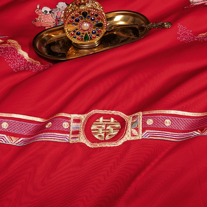 91家纺网 家纺一手货源 找家纺 柏拉图 2025新款100s长绒棉纯棉贡缎提花婚庆系列四件套多件套3 快乐天使