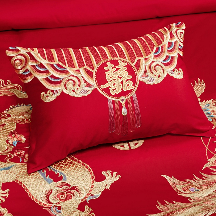 91家纺网 家纺一手货源 找家纺 柏拉图 2025新款100s长绒棉纯棉贡缎提花婚庆系列四件套多件套3 龙凤瑞彩