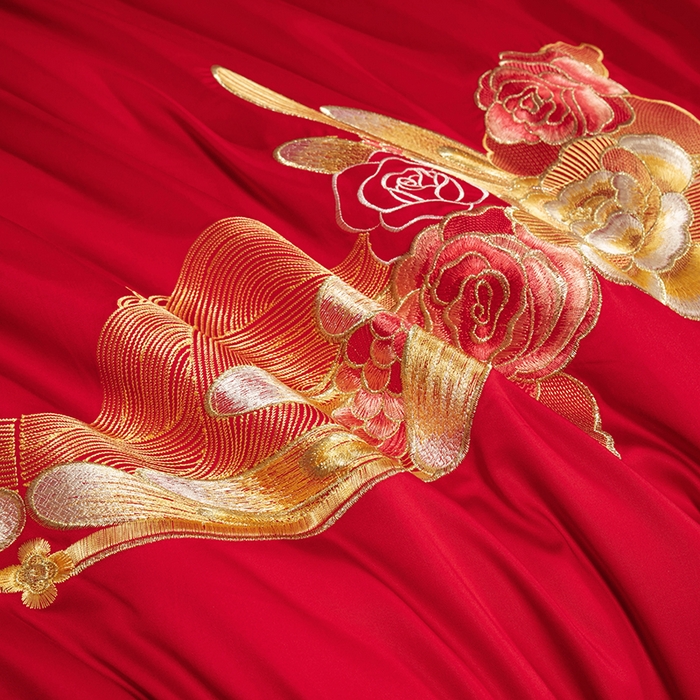 91家纺网 家纺一手货源 找家纺 柏拉图 2025新款100s长绒棉纯棉贡缎提花婚庆系列四件套多件套3 朵朵爱恋