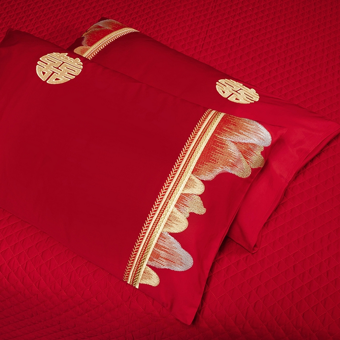 91家纺网 家纺一手货源 找家纺 柏拉图 2025新款100s长绒棉纯棉贡缎提花婚庆系列四件套多件套3 锦绣年华