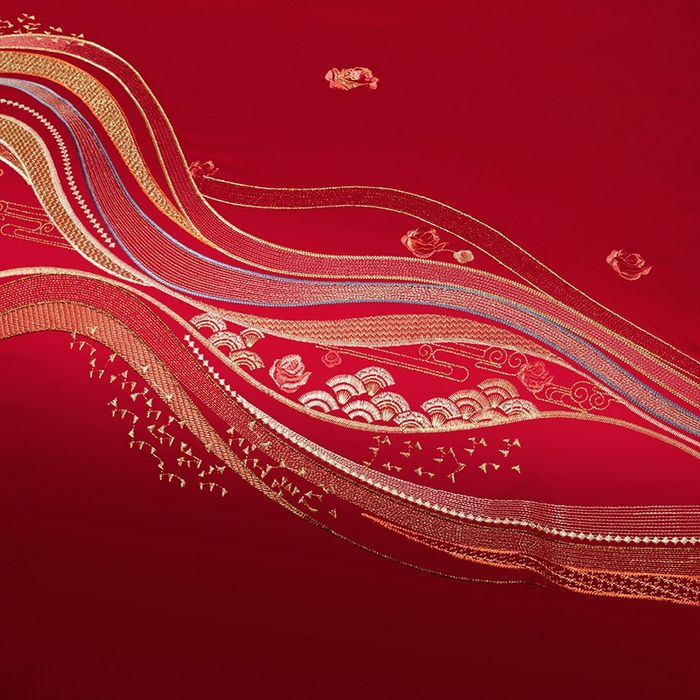 91家纺网 家纺一手货源 找家纺 柏拉图 2025新款100s长绒棉纯棉贡缎提花婚庆系列四件套多件套3 花烛红妆