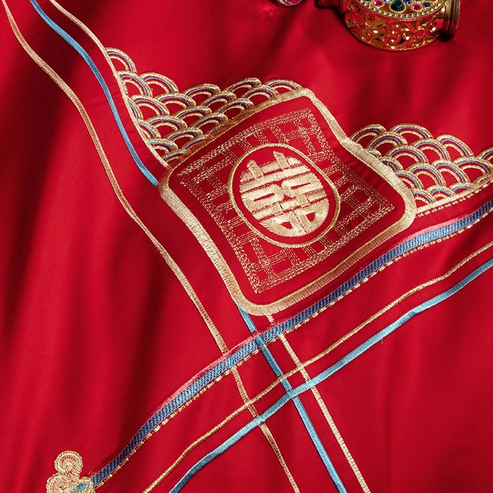 91家纺网 家纺一手货源 找家纺 柏拉图 2025新款100s长绒棉纯棉贡缎提花婚庆系列四件套多件套3 龙凤瑞彩