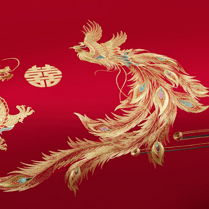 91家纺网 家纺一手货源 找家纺 柏拉图 2025新款100s长绒棉纯棉贡缎提花婚庆系列四件套多件套3 龙凤瑞彩