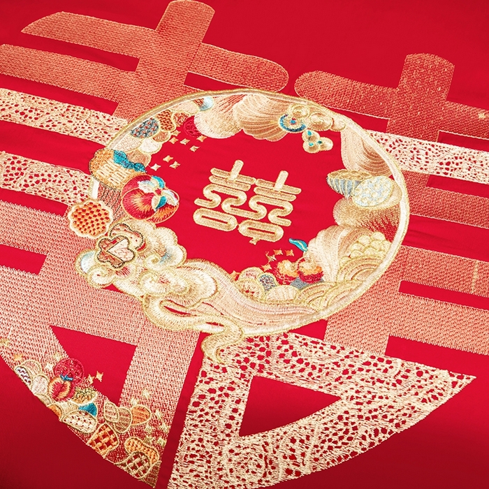 91家纺网 家纺一手货源 找家纺 柏拉图 2025新款100s长绒棉纯棉贡缎提花婚庆系列四件套多件套3 东方喜事