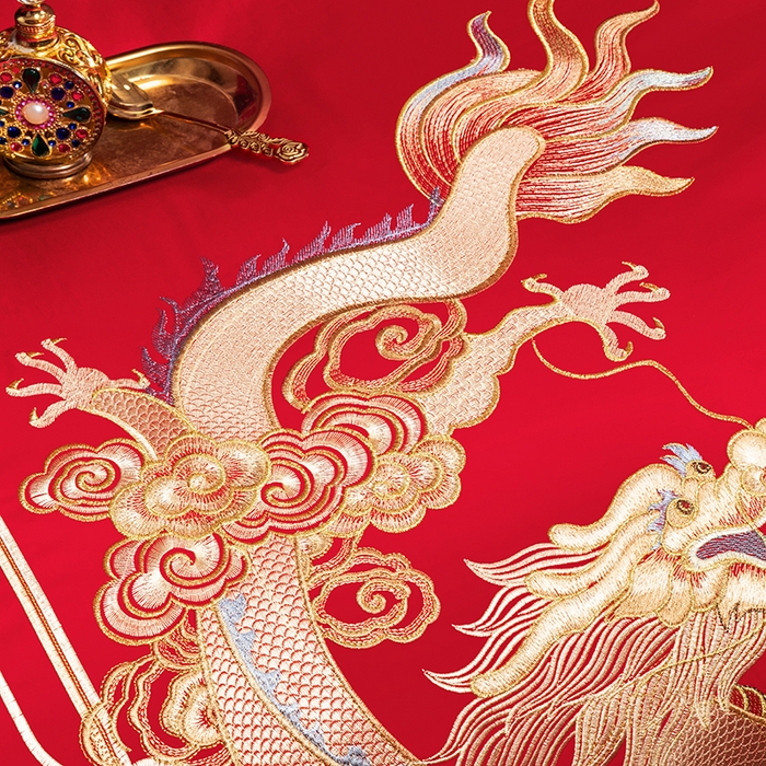 91家纺网 家纺一手货源 找家纺 柏拉图 2025新款100s长绒棉纯棉贡缎提花婚庆系列四件套多件套3 传承龙凤