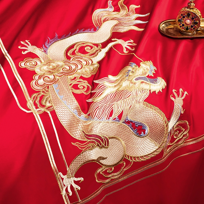 91家纺网 家纺一手货源 找家纺 柏拉图 2025新款100s长绒棉纯棉贡缎提花婚庆系列四件套多件套3 传承龙凤