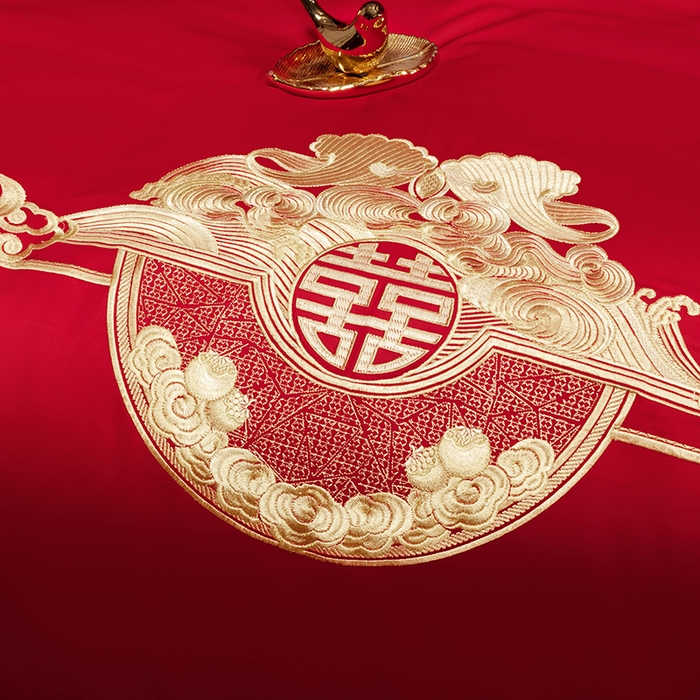 91家纺网 家纺一手货源 找家纺 柏拉图 2025新款100s长绒棉纯棉贡缎提花婚庆系列四件套多件套3 锦绣年华